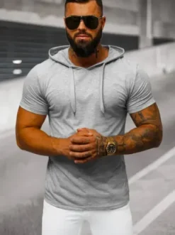 T-shirt męski z kapturem szary JS/8T89/2^Ozonee Fashion