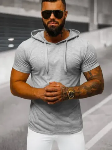T-shirt męski z kapturem szary JS/8T89/2^Ozonee Fashion