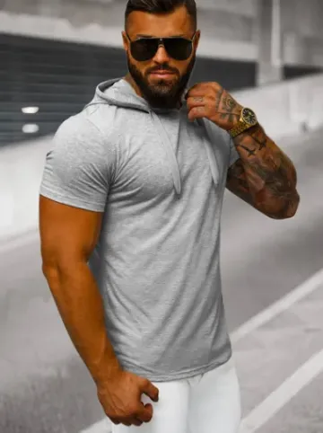 T-shirt męski z kapturem szary JS/8T89/2^Ozonee Fashion