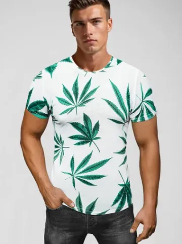 T-shirt męski z nadrukiem biało-zielony O/BL54Z^Ozonee Fashion