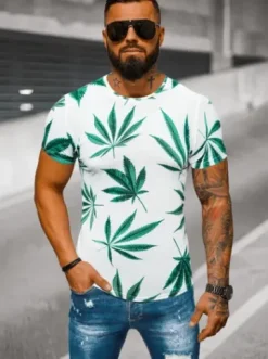 T-shirt męski z nadrukiem biało-zielony O/BL54^Ozonee Discount