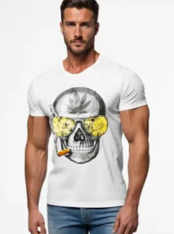 T-shirt męski z nadrukiem biały JS/Y70019Z^Ozonee Clearance