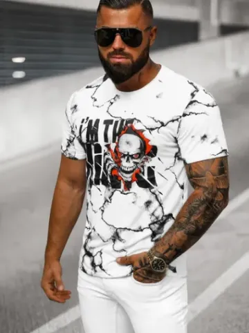 T-shirt męski z nadrukiem biały JS/Y70028Z^Ozonee New