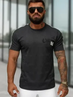 T-shirt męski z nadrukiem czarny O/QQ1550^Ozonee New