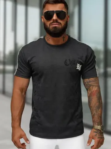 T-shirt męski z nadrukiem czarny O/QQ1550^Ozonee New