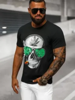 T-shirt męski z nadrukiem czarny JS/Y70019^Ozonee Online