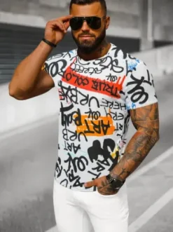 T-shirt męski z nadrukiem kolorowy O/BL65Z^Ozonee Clearance