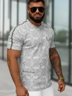 T-shirt męski z nadrukiem szary O/QQ1550^Ozonee Discount
